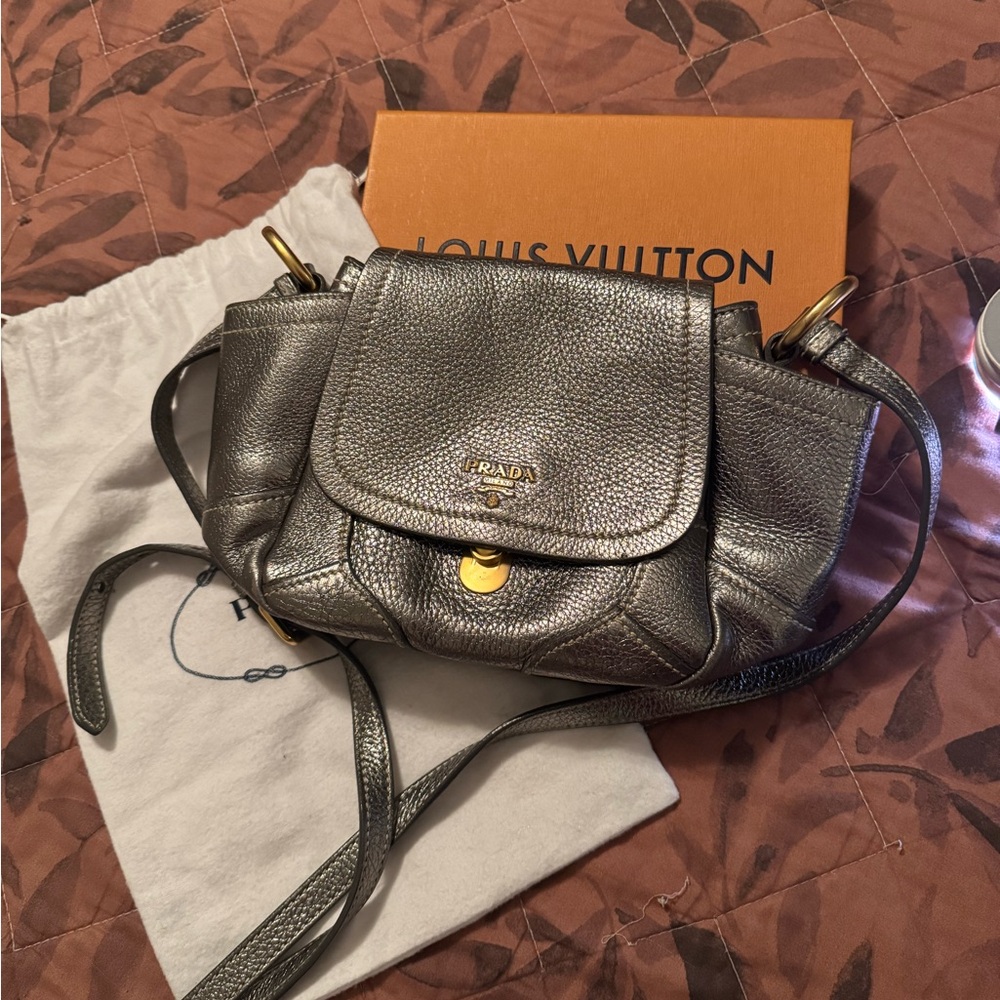 Prada metallic gold leather crossbody purse